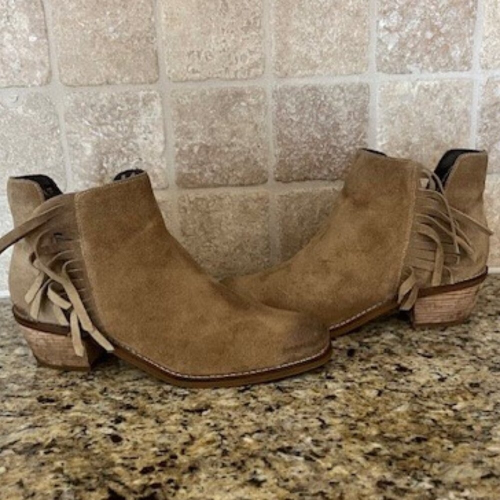 Cole Haan Abbot Fringe Bootie Suede Boots, size 7 1/2